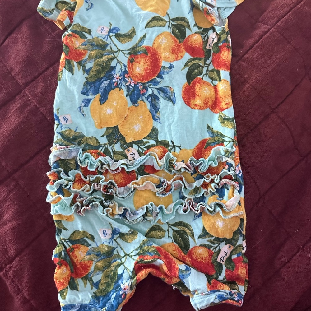 Posh Peanut Mirabella Ruffle Butt Henley Romper